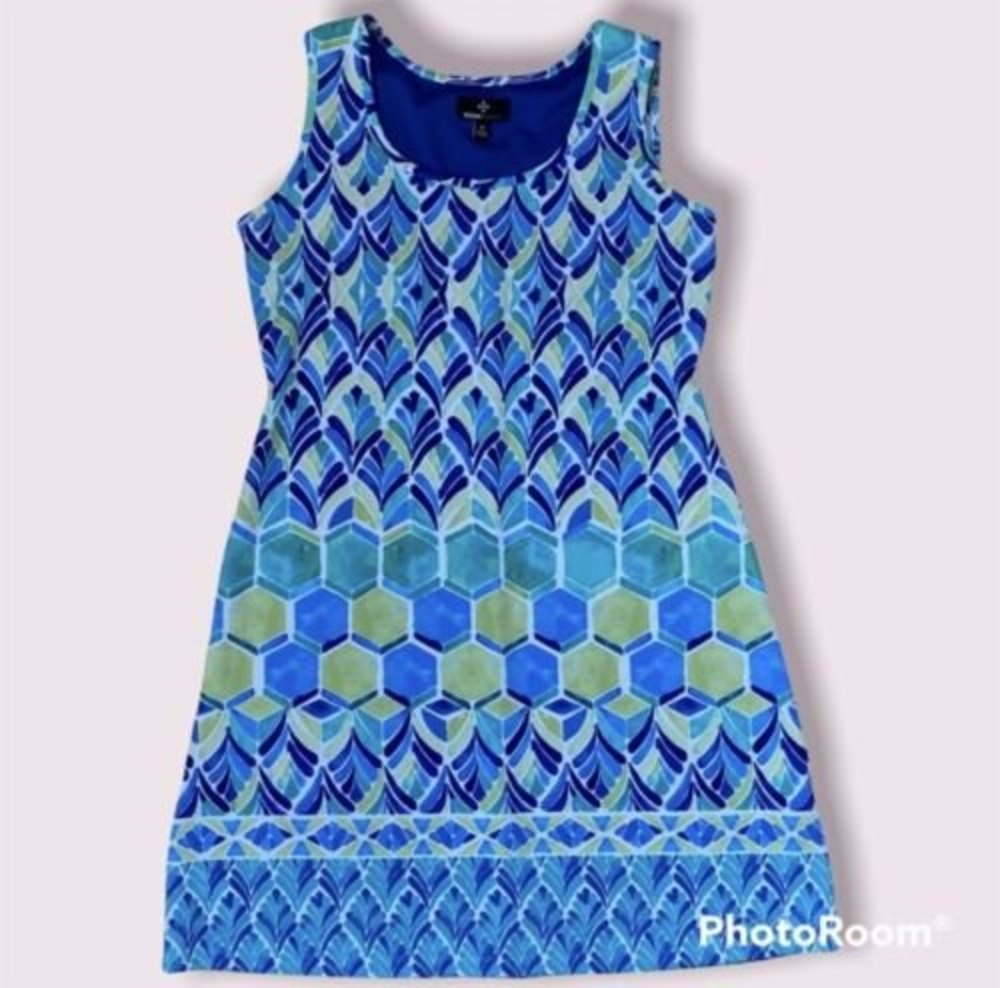 Ronnie Nicole Bright Fun Geometric Printed Spring Summer Stretch Dress Size 14